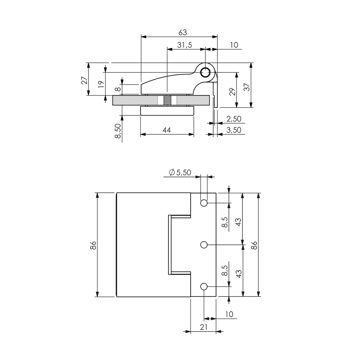 Slika: CO CER206C-6B spojnica alu/staklo, aluminij